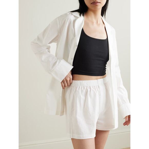 SKIMS Cotton Poplin Sleep Shorts Spa Embroidered Pull On Snow White NWT Size 4X - Picture 2 of 14